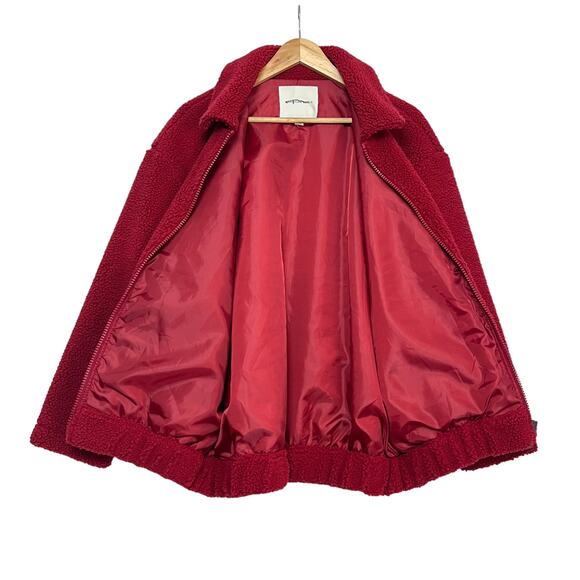 American Eagle Sherpa Jacket Sz M Red Full Zip Lined Collard Pockets Winter - Picture 4 of 8